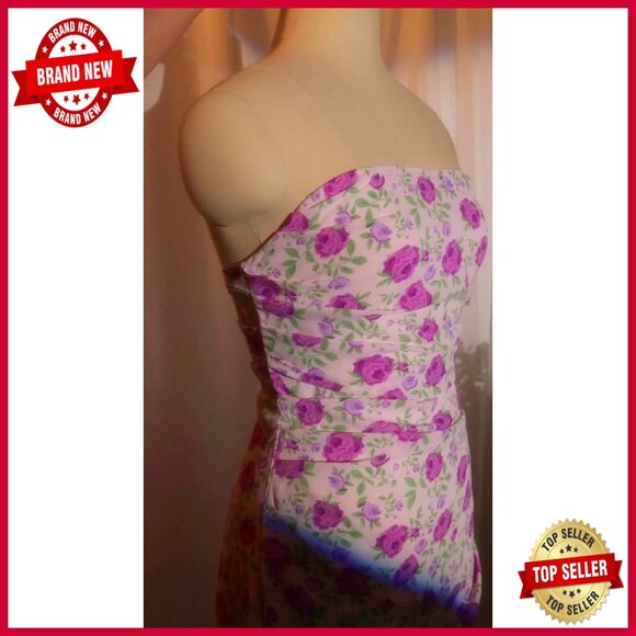 Strapless Mini Dress Floral Print A-Line Cocktail Clubwear Party - Picture 7 of 7